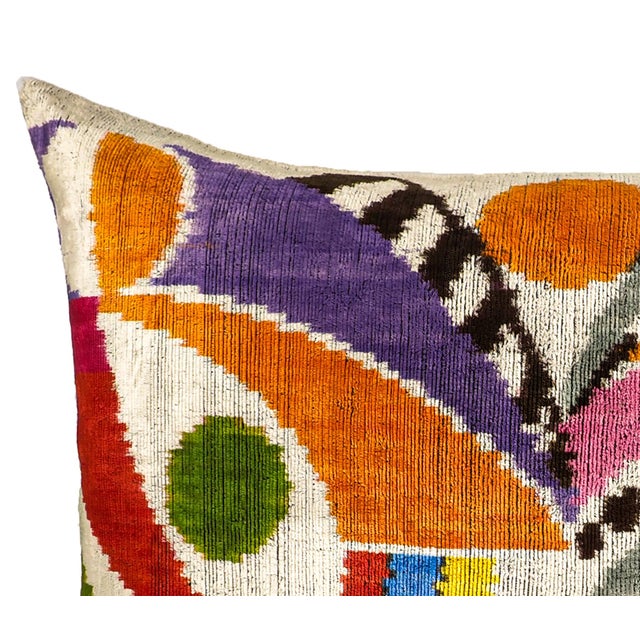 Contemporary Ra Silk Velvet Ikat Throw Pillow Cover, 16 X 24 For Sale - Image 3 of 6