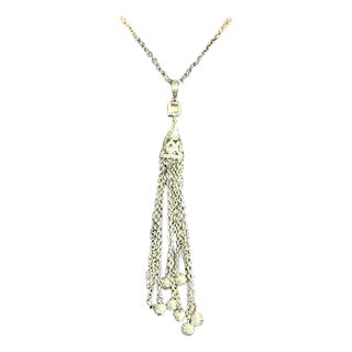 Diamond Necklace 18 Karat Gold Tassel Pendant Women Certified For Sale