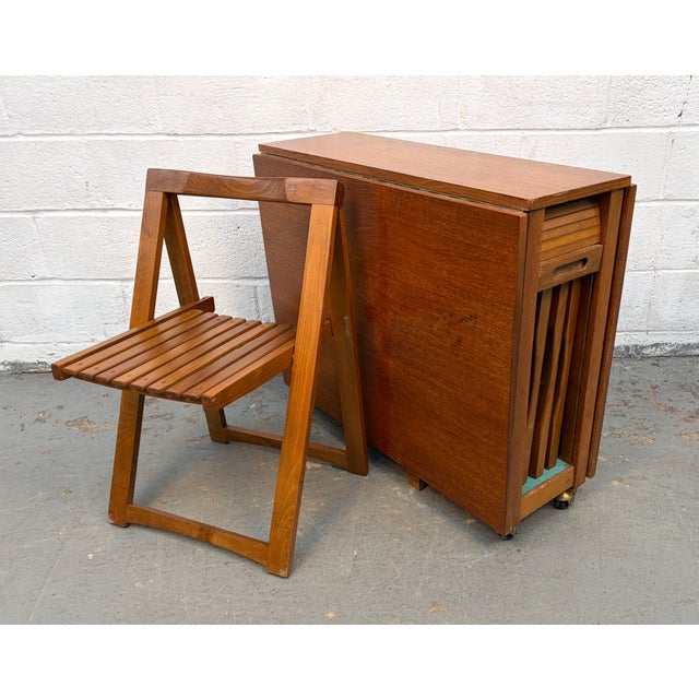 Mid 20th Century Drop Leaf Hide a Way Table W/ Four Folding Chairs For Sale - Image 13 of 18