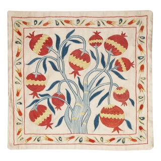 20"x20" 100% Silk Embroidered Cushion Cover. Pomegranate Design Lace Pillow For Sale