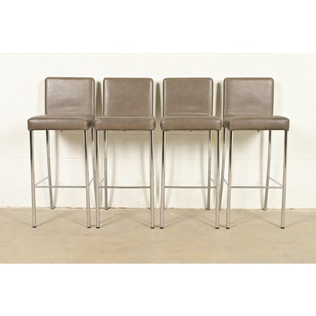 Steelcase Coalesse Modern Leather and Chrome Bar Stools, Set of Four For Sale - Image 13 of 13