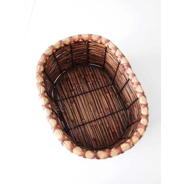 Brown Vintage Woven Reed Oval Basket For Sale - Image 8 of 11