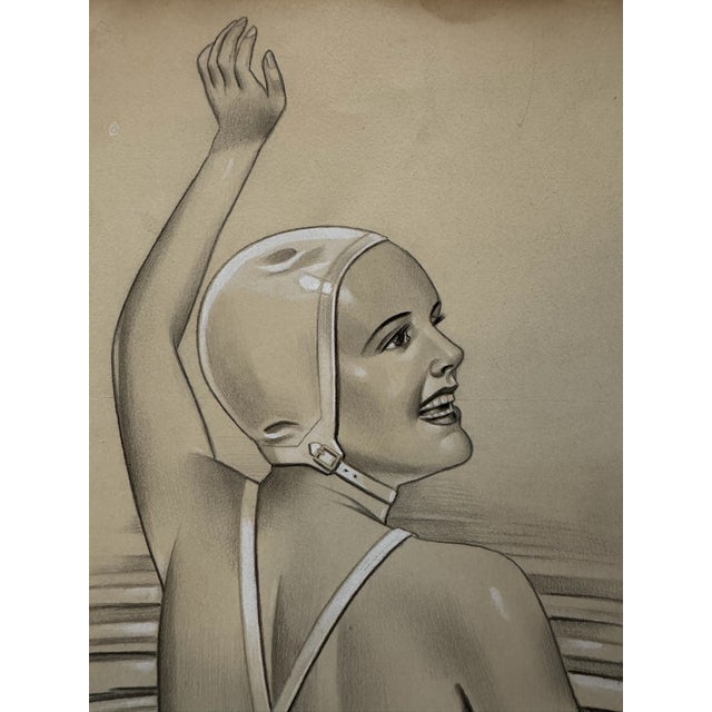 Original graphite pencil drawing by American artist and illustrator Theodore E. Schrock (1879–1952), depicting a smiling...