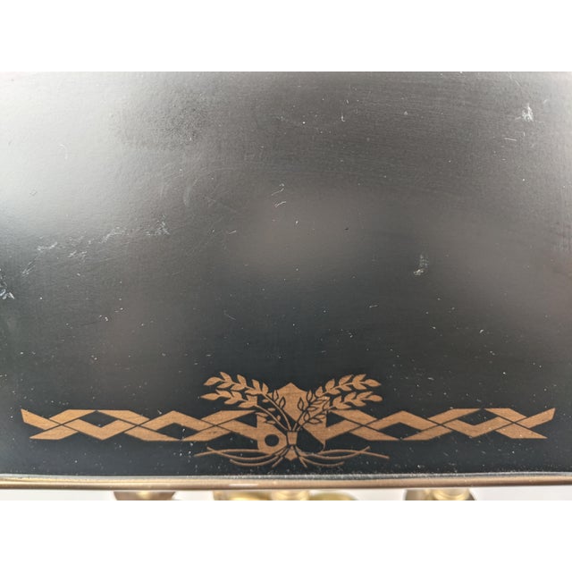 Black Wildwood Vintage Brass Bouillotte Style Two-Light Table Lamp With Black Tole Shade and Gilt Decoration For Sale - Image 8 of 18