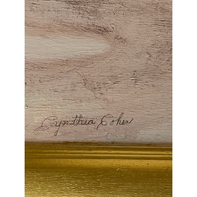 Textile 1960s MCM Palm Beach Cottage Painting Signed Gold Toner Frame For Sale - Image 7 of 7