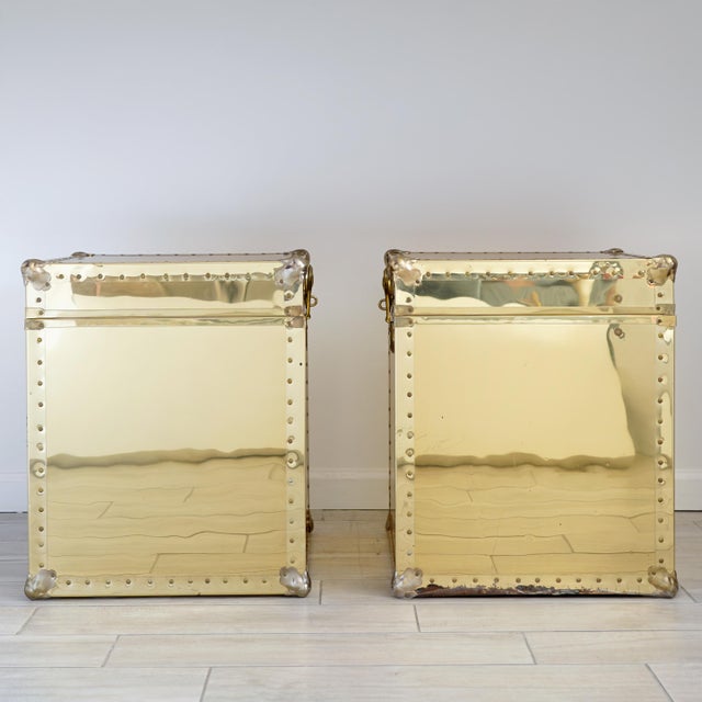 1980s Vintage Pair of Brass Storage Trunk Side Tables For Sale - Image 5 of 13