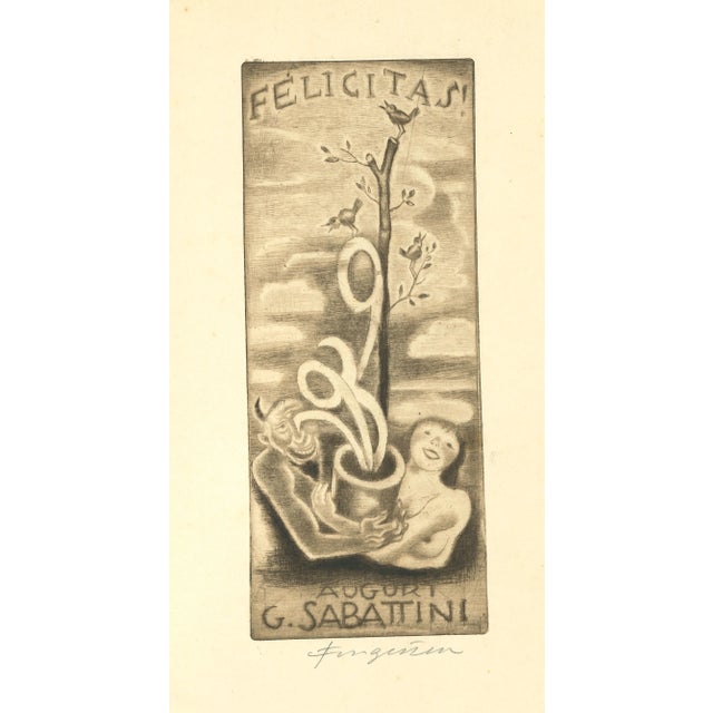 Ex Libris - Felicitas - Original Woodcut by M. Fingesten - Early 1900 Early 1900 For Sale - Image 4 of 4