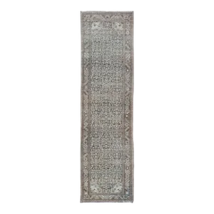 Antique Persian Malayer Hand-Knotted Runner in Wool in Brown, Gray, and Blue