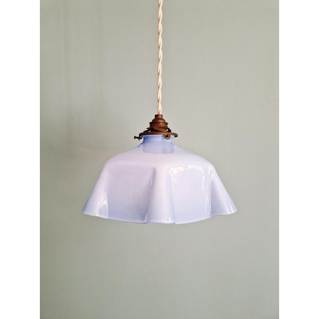 Art Deco Pendant Light in Pleated Mauve Opaline Glass, 1920s For Sale - Image 13 of 13