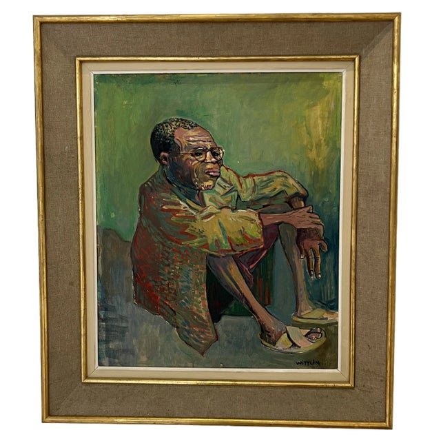 Alois Wittlin, Personnage Assis, Gong Hill, Frontière du Tanganyika, Kenya, 1952, Oil on Wood, Framed For Sale