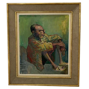 Alois Wittlin, Personnage Assis, Gong Hill, Frontière du Tanganyika, Kenya, 1952, Oil on Wood, Framed
