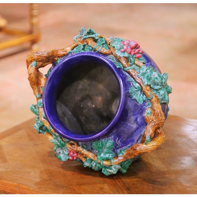 19th Century French Barbotine Terracotta Urn Signed MI De Sèvres 1858 For Sale - Image 9 of 11