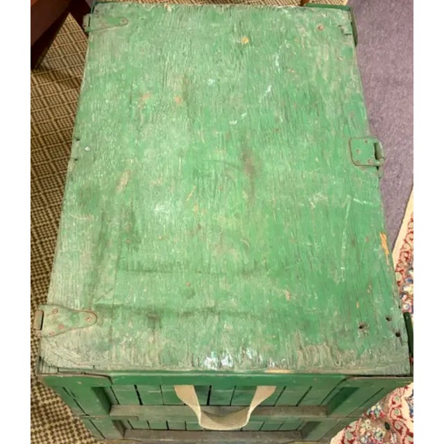 Green Primitive Folk Art Green Painted Trunk or Hinged Storage Trunk, Chest or Side Table For Sale - Image 8 of 8