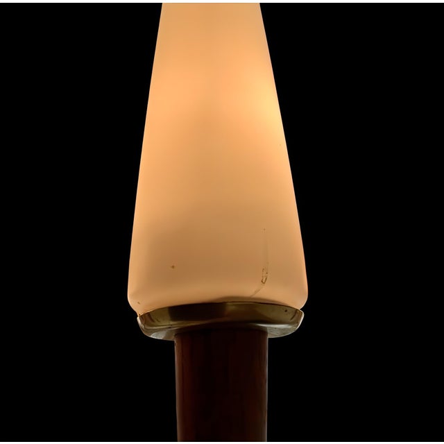 Large Mid-Century Modern Scandinavian Teak, Glass, & Brass Chandelier in the style of Stilnovo, 1960s For Sale - Image 13 of 15