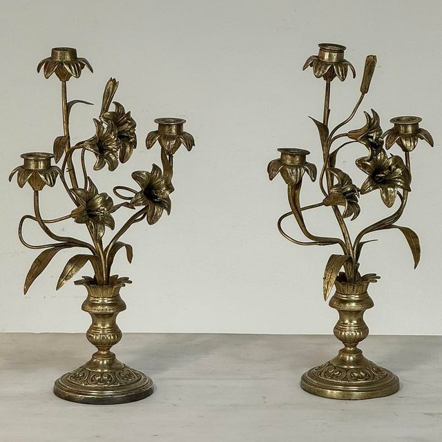 Pair Napoleon III Period Bronze Floral Candelabra are the perfect choice to provide a finishing touch on a mantel, buffet,...
