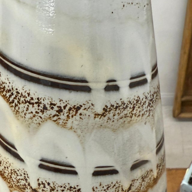 Tall Slender White & Brown Ceramic Vase with Drip Cascade For Sale - Image 9 of 11