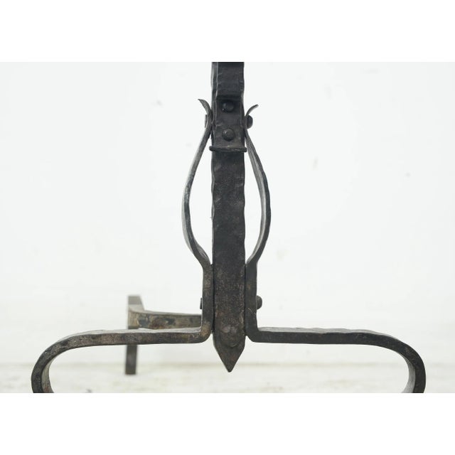 Pair of Antique French Basket Top Wrought Iron Andirons For Sale - Image 6 of 12