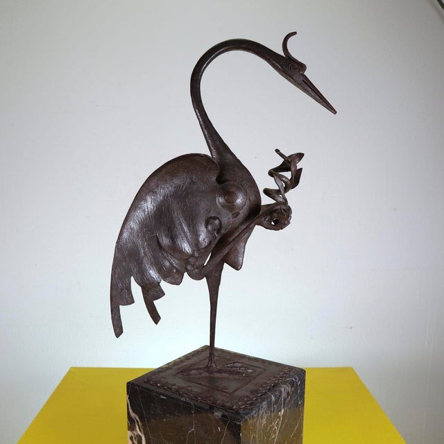 Metal Iron Sculpture with Black Marble Base attributed to Carlo Rizzarda For Sale - Image 7 of 11