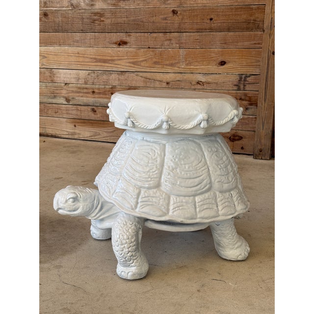Monumental White Terra Cotta Turtle Garden Stool / Sculptural Side Table For Sale - Image 10 of 12