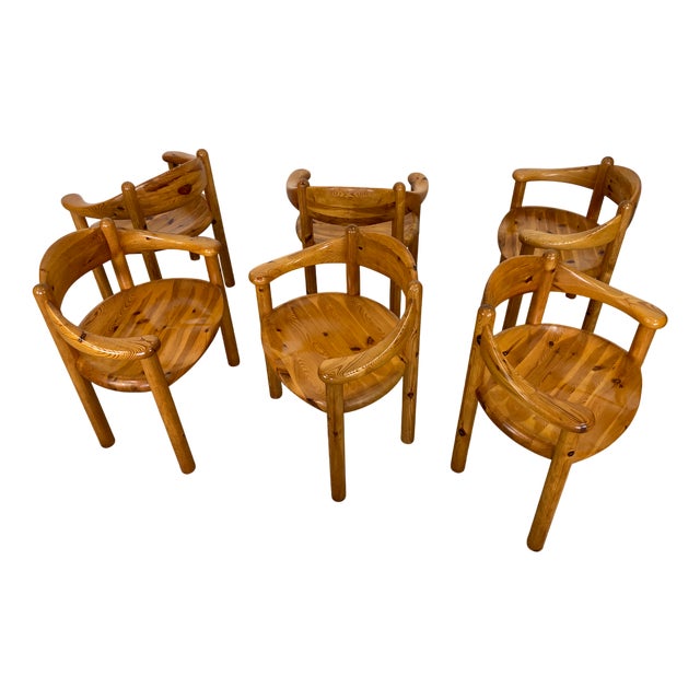 Brutalist Pine Dining Chairs from Rainer Daumiller, Denmark, 1970s, Set of 6 For Sale