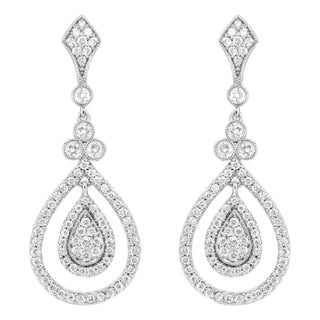 18K White Gold 1 1/4 Cttw Round Diamond Openwork Teardrop-Shaped Dangle Earrings (F-G Color, VS1-VS2 Clarity) For Sale