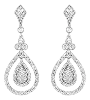 18K White Gold 1 1/4 Cttw Round Diamond Openwork Teardrop-Shaped Dangle Earrings (F-G Color, VS1-VS2 Clarity)