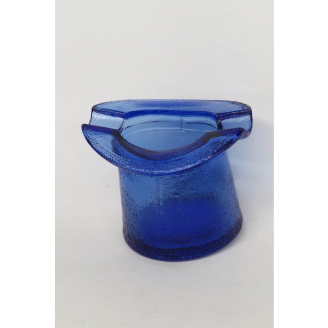 Mid-Century Modern Cobalt Blue Frosted Glass Top Hat Toothpick Holder Ashtray 4586b For Sale - Image 3 of 9
