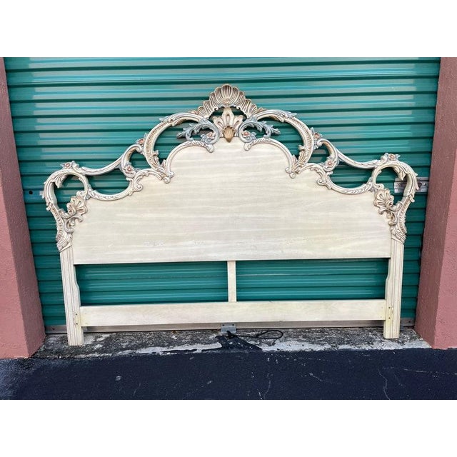 French Provincial Style Solid Wood Carved King Headboard With Shell and