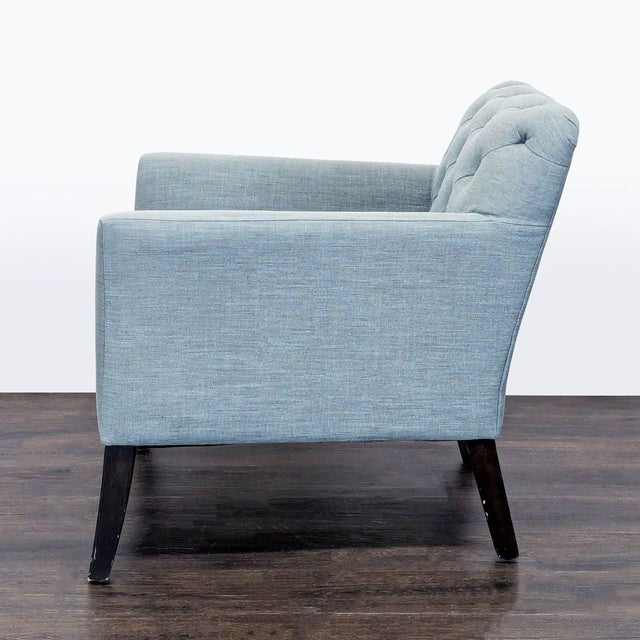 Modern West Elm Elton Tufted Light Blue Lounge Chair With Dark Wood Legs For Sale - Image 3 of 9