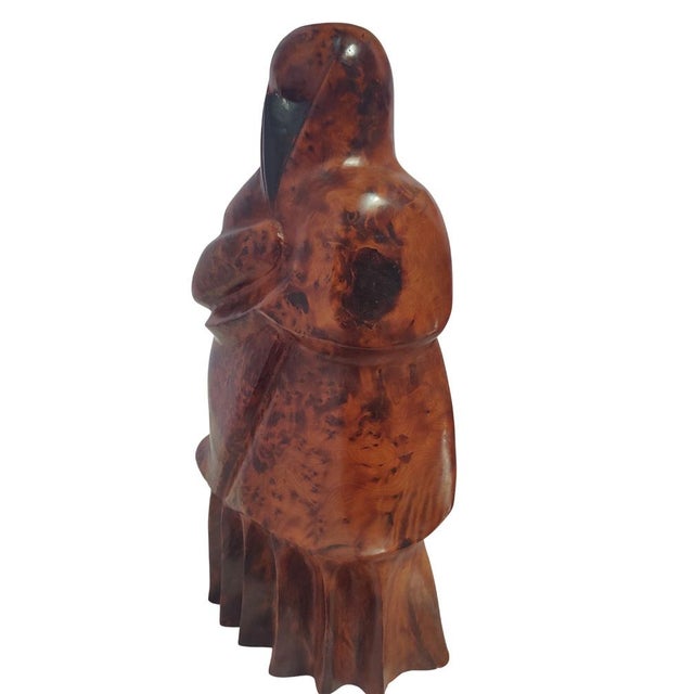Brown Figurative Sculpture of Woman with Niqab in Wood, 1960s For Sale - Image 8 of 14