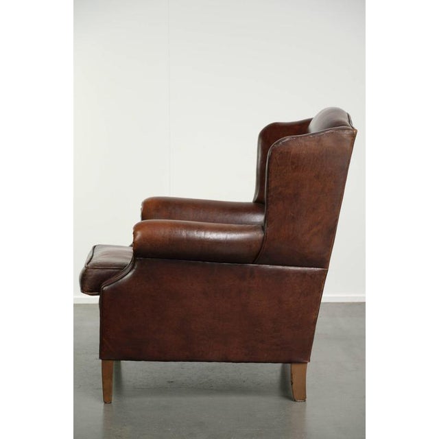 1990s Sheepskin Wing Armchair with Warm Chestnut Color For Sale - Image 5 of 12