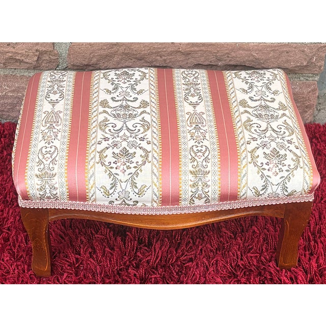 Louis Philippe Charles X Style Wooden Stool with Fabric Cover, 1960s For Sale - Image 4 of 4