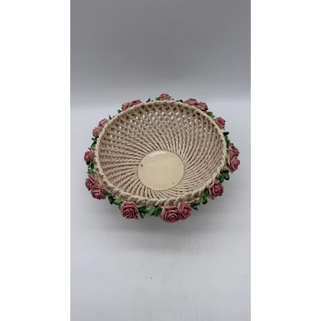 Capodimonte A Vintage Italian Capodimonte Woven Creamware Wedding Basket With Rose Decorations, Circa 1950's For Sale - Image 4 of 12