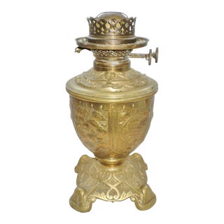Antique 19th Century A. A. Vantine & Co. Brass Chinese Design Oil / Kerosene Lamp For Sale