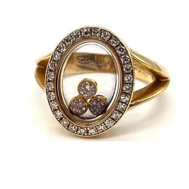 Chopard Happy Diamond 3P Moving Diamond 18k YG Yellow Gold Ring Size 5.75 US For Sale - Image 18 of 18