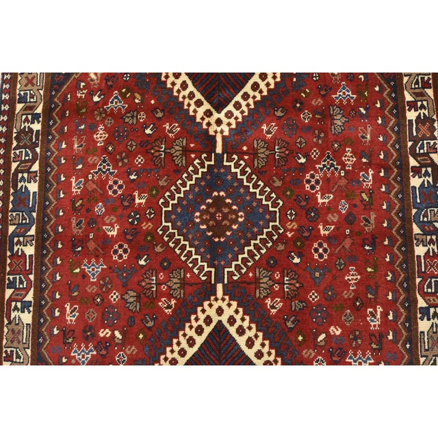 1990s Yalameh Rug 3'5'' X 5'1'' Red Wool Vintage Tribal Hand-Knotted Oriental Carpet For Sale - Image 5 of 13