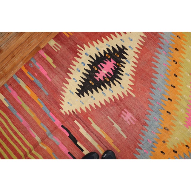 Zabihi Collection Bold Geometric Room Size Turkish Kilim For Sale In New York - Image 6 of 9