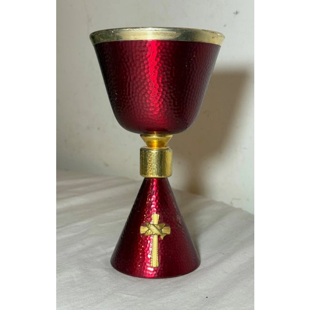 This high-quality vintage enameled religious ceremonial church chalice is a beautifully crafted piece that holds...