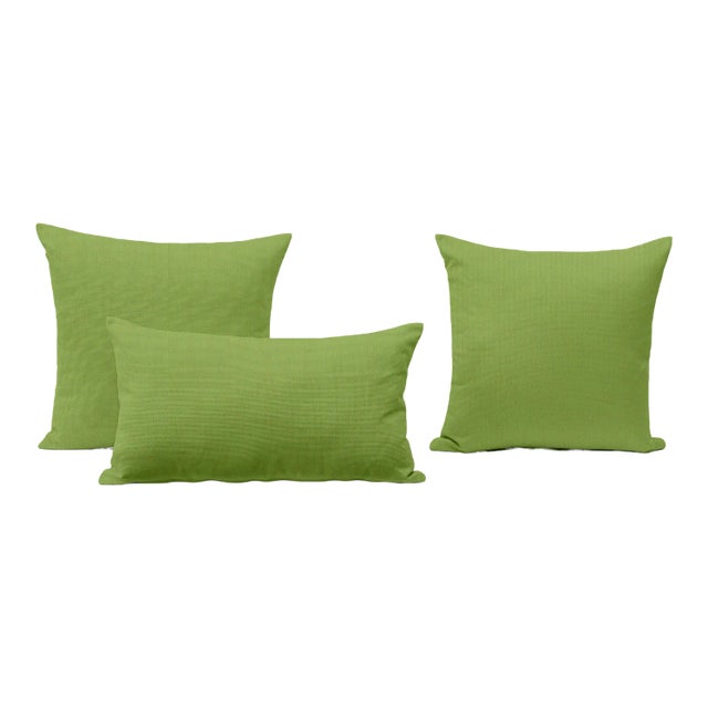 Green Outdoor Throw Pillows - Set of 3 For Sale