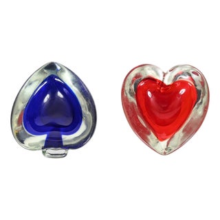 Sommerso Murano Glass Heart and Spade Ashtrays by Flavio Poli, Italy, 1960s, Set of 2 For Sale
