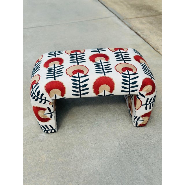 Textile Vintage Waterfall Bench Reupholstered in Designer Fabric For Sale - Image 7 of 11