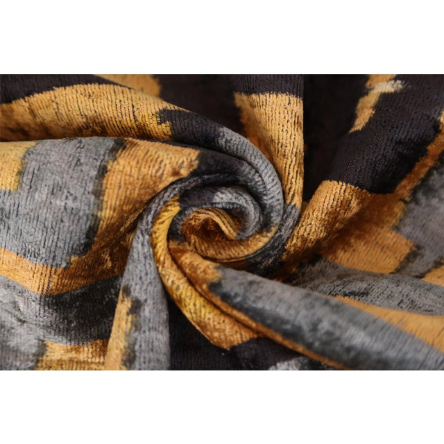 Mid-Century Modern Bronze and Blue Geometric Silk Velvet Pillow 16x24 Handmade Luxury Cushion For Sale - Image 3 of 8