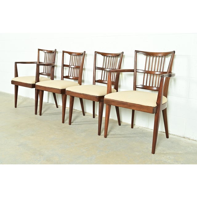 Paul McCobb Style Mid-Century Modern Sculpted Walnut Spindle Back Armchairs, Pair For Sale - Image 12 of 13