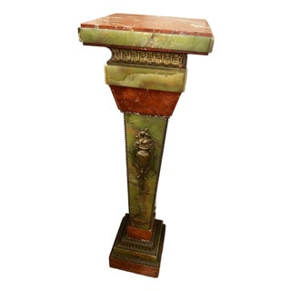 Estate 19th Century French Green Onyx and Red Marble Rotating Pedestal For Sale
