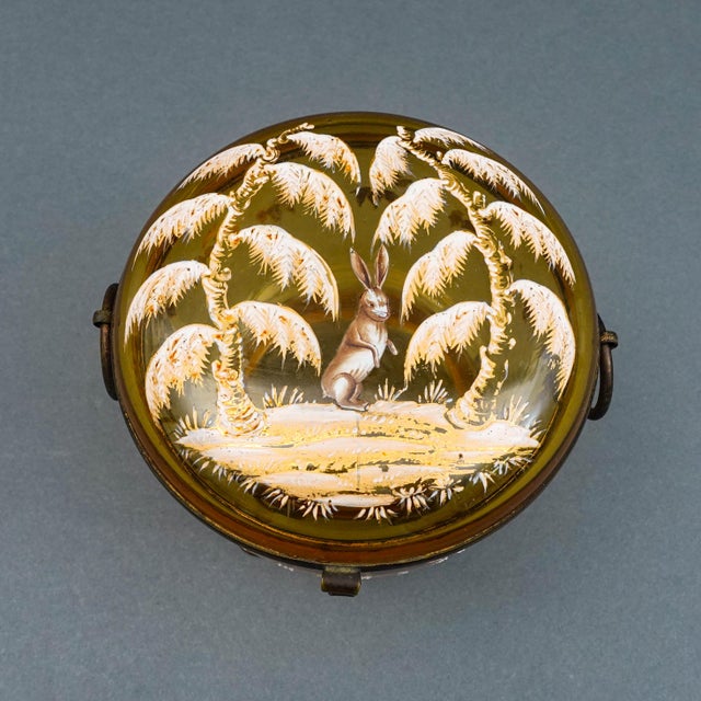 Bohemian Moser Enamel Amber Art Glass Dresser Trinket Jewlery Casket Box For Sale In Miami - Image 6 of 8