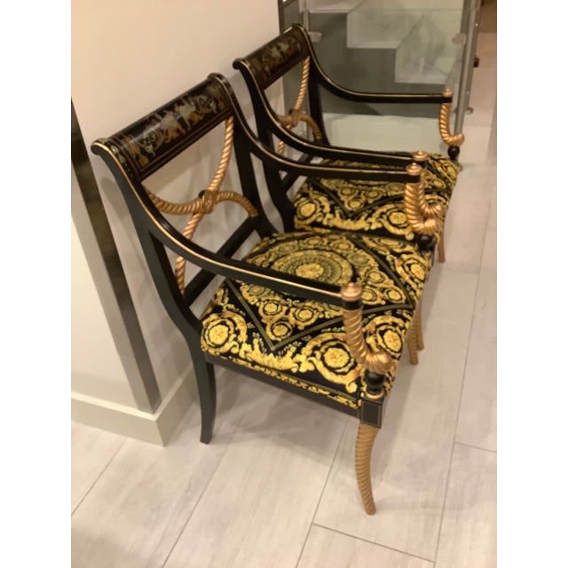 Hand Painted Accent Chairs with Atelier Versace Upholstery a Pair