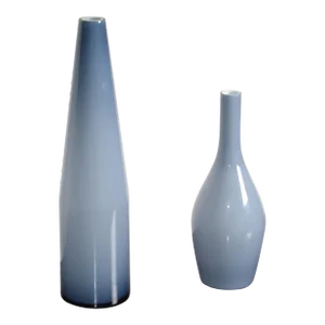 Set of 2 Carlo Moretti Murano Art Glass Blue & White Encased Vases Raymor Italy