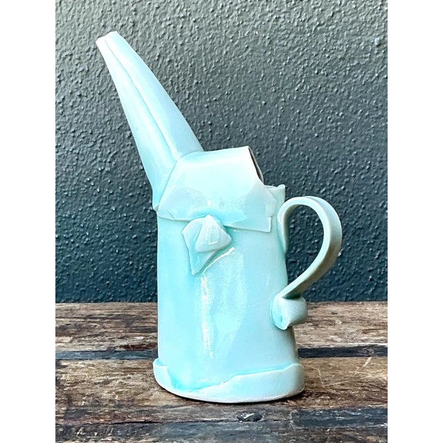 Aqua Vintage Aqua Abstract Ceramic Pitcher For Sale - Image 8 of 12