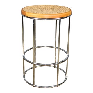 1970s Vintage Round Chrome & Cane Seated Bar Stool in the Style of Marcel Breuer For Sale