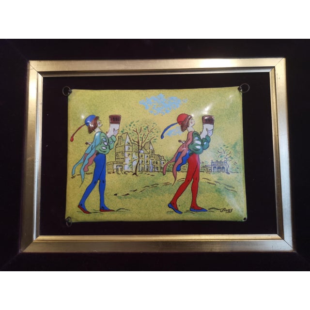 Rogy, Minstrel Commedia dell arte Clown Buffoon Jester, 1890s, Enamel on Wood, Framed For Sale - Image 6 of 8